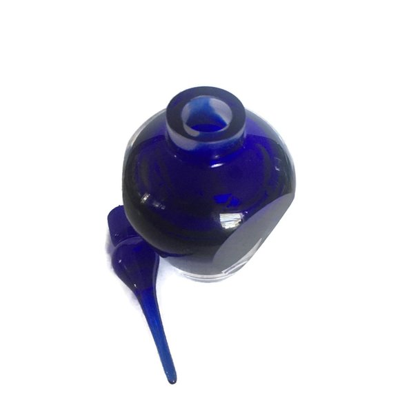STUDIO ART GLASS Crystal Perfume Bottle Hand Blown Stopper Clear Over Cobal Blue - Picture 5 of 10